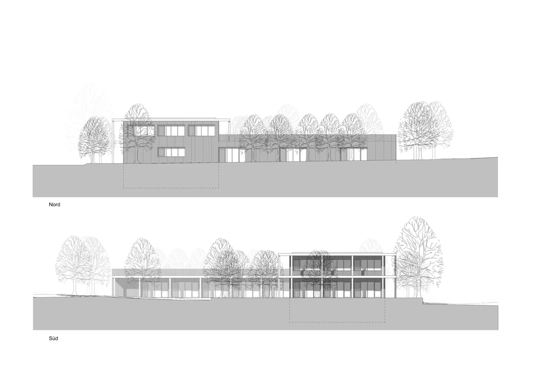Fassade Nord und Süd Wettbewerb Kindergarten Stettlen