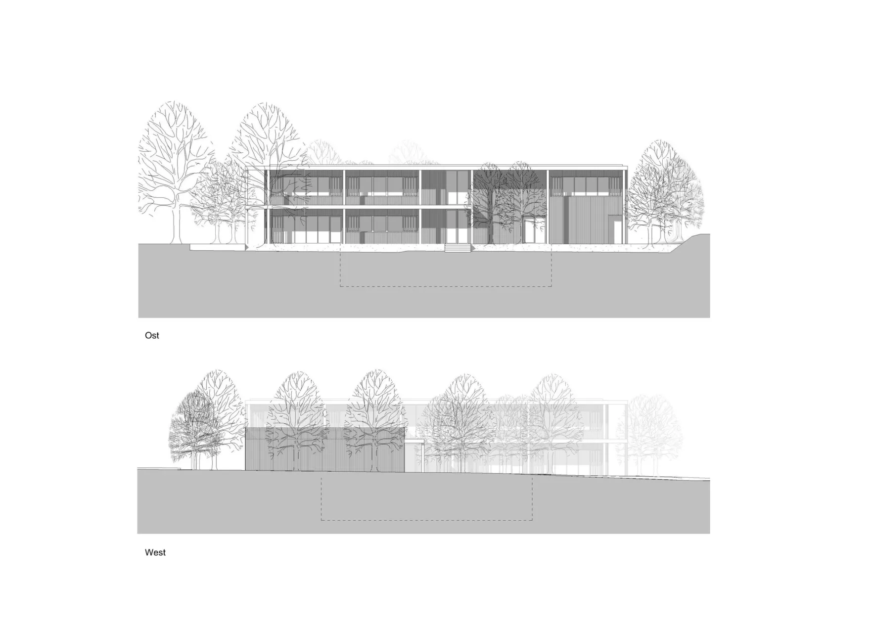 Fassade Ost und West Wettbewerb Kindergarten Stettlen